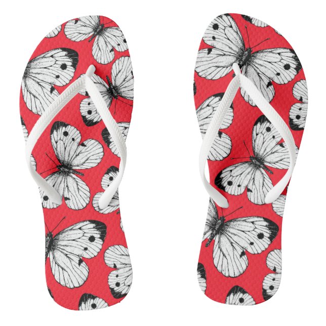 Schmetterlingsmuster aus Kohl in Rot Flip Flops (Fußbett)