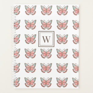 Schmetterlingsmuster Einfache rosa Monogramm Planer