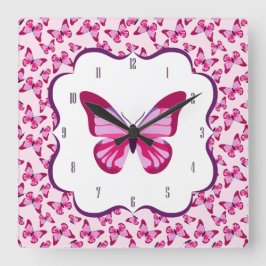 Schmetterlingsmuster Hübsch Pink Lila Quadratische Wanduhr
