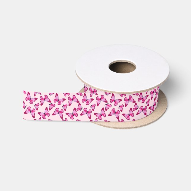 Schmetterlingsmuster Hübsch Pink Lila Satinband (Spule)