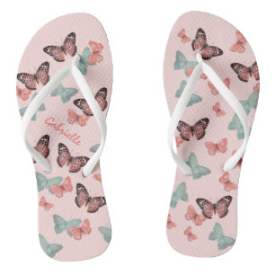 Schmetterlingsmuster Korallenrosa & Aquamarin - Pe Flip Flops