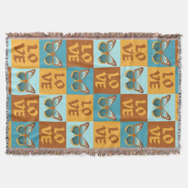 Schmetterlingsmuster-Liebe | Blau und Orangen Grad Decke (Vorderseite)