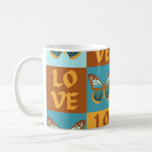 Schmetterlingsmuster-Liebe Blau und Orangen Grad Kaffeetasse