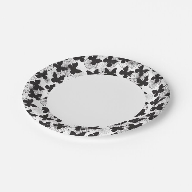 Schmetterlingsmuster Pappteller (Schrägansicht)