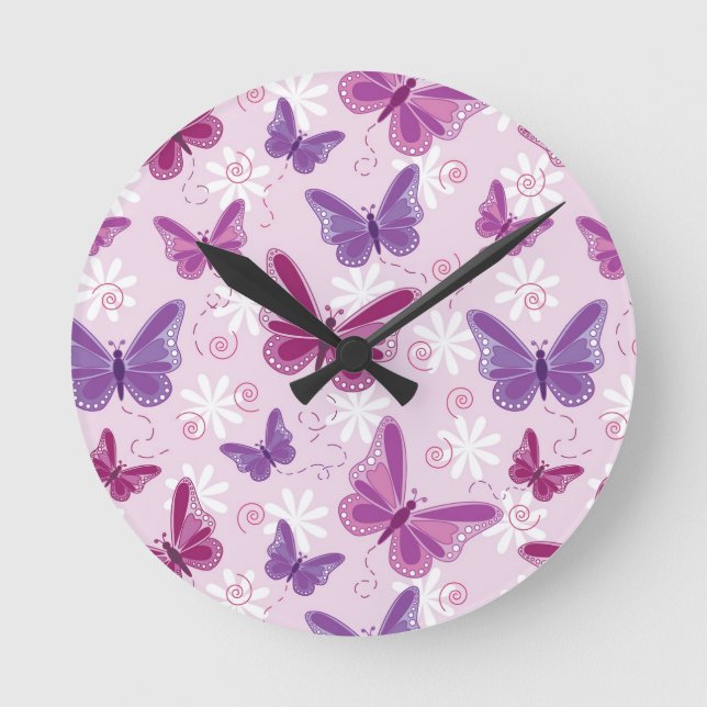Schmetterlingsmuster Runde Wanduhr (Vorderseite)