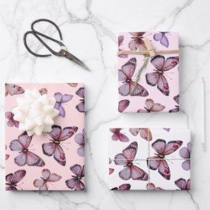 Schmetterlingsmuster Wasserfarbe Elegant Schönes G Geschenkpapier Set