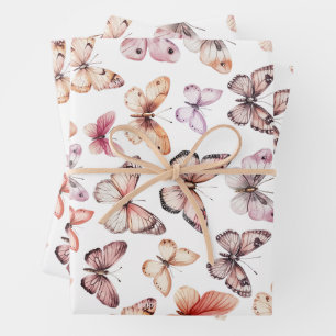 Schmetterlingsmuster Wasserfarbe Elegant Schönes G Geschenkpapier Set