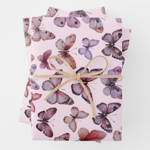 Schmetterlingsmuster Wasserfarbe Elegant Schönes G Geschenkpapier Set