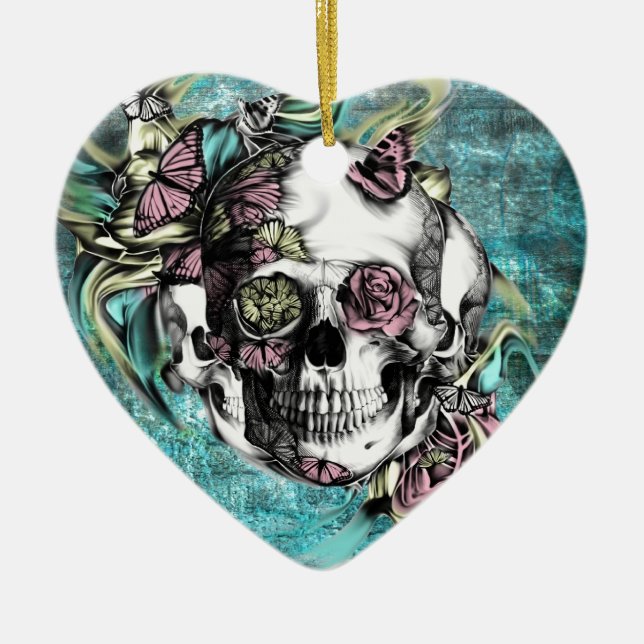 Schmetterlingsrauchschädel in blauem rosa und gelb keramikornament (Vorne)