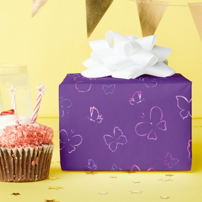 Schmetterlingsrosa, Lila und blaues Muster Geschenkpapier (Geburtstagsparty)