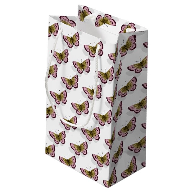 Schmetterlingsschatten auf weiß kleine geschenktüte (Rückseite Schrägansicht)