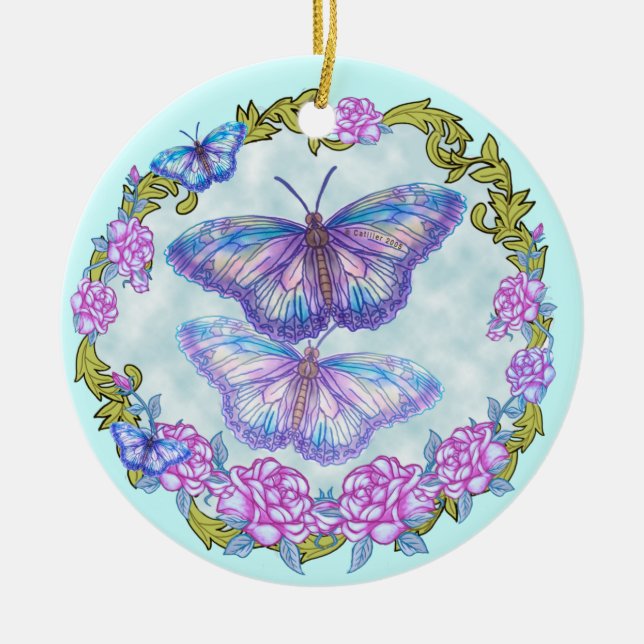 Schmetterlingsschmuck für Rose Keramik Ornament (Vorne)