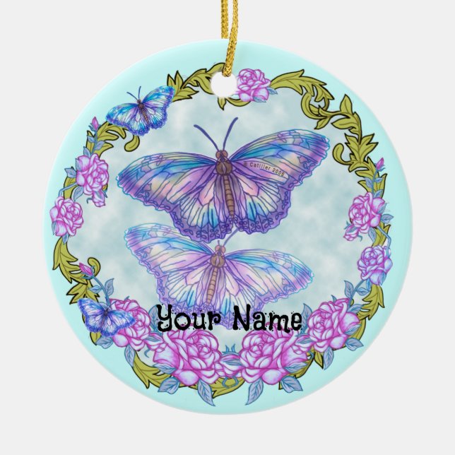 Schmetterlingsschmuck für Rose Keramik Ornament (Vorne)