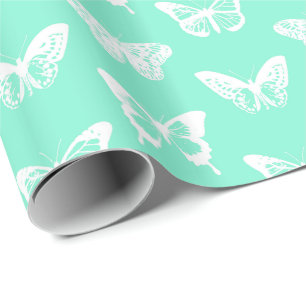 Schmetterlingsskizze, -aqua und -WEISS Geschenkpapier