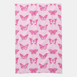 Schmetterlingsskizze, hellrosa und Fuchsia Geschirrtuch
