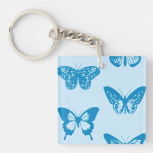 Schmetterlingsskizze, himmelblau und azurblau schlüsselanhänger