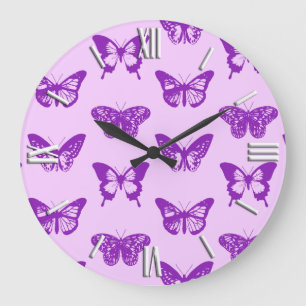 Schmetterlingsskizze, Orchideenrosa und Violett Große Wanduhr