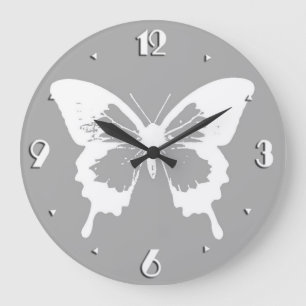Schmetterlingsskizze, silbergrau und weiß große wanduhr