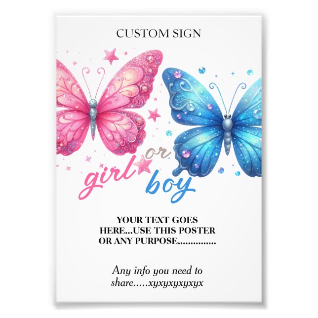 Schmetterlingssommer Gender Reveal Party Zollposte Fotodruck (Vorne)