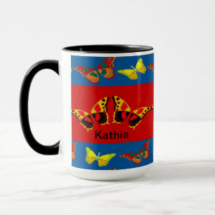 Schmetterlingstasse in Blau, Gelb & Rot Tasse