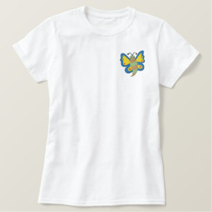 Schmetterlingstickermuster - Blau/Gelb/Grün Besticktes T-Shirt