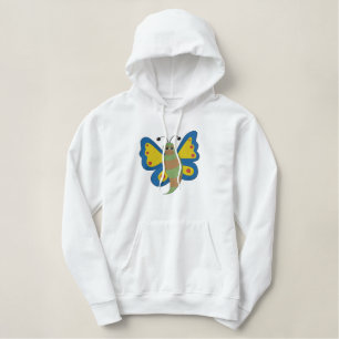 Schmetterlingstickermuster - Blau/Grün/Gelb Bestickter Hoodie