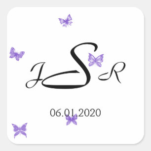Schmetterlingstraum: Violett-Monogramm-Aufkleber Quadratischer Aufkleber