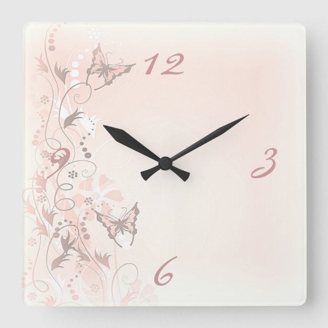 Schmetterlingsuhr Quadratische Wanduhr (Vorderseite)