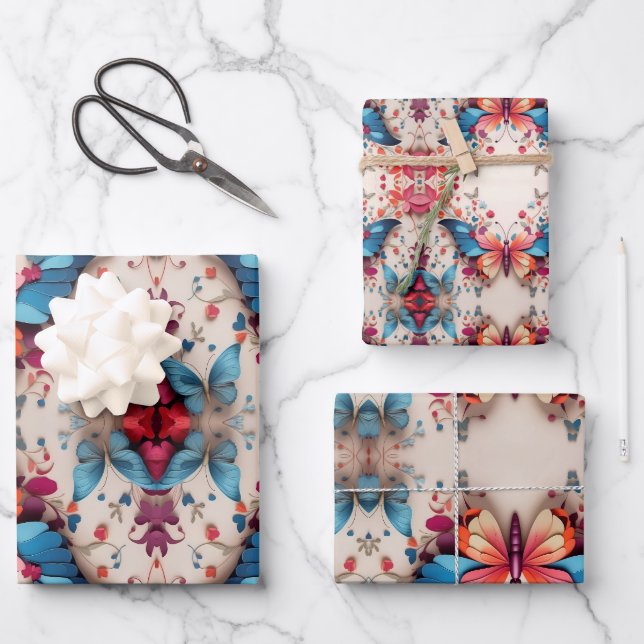 Schmetterlingsverpackungsfolien Geschenkpapier Set (Vorderseite)