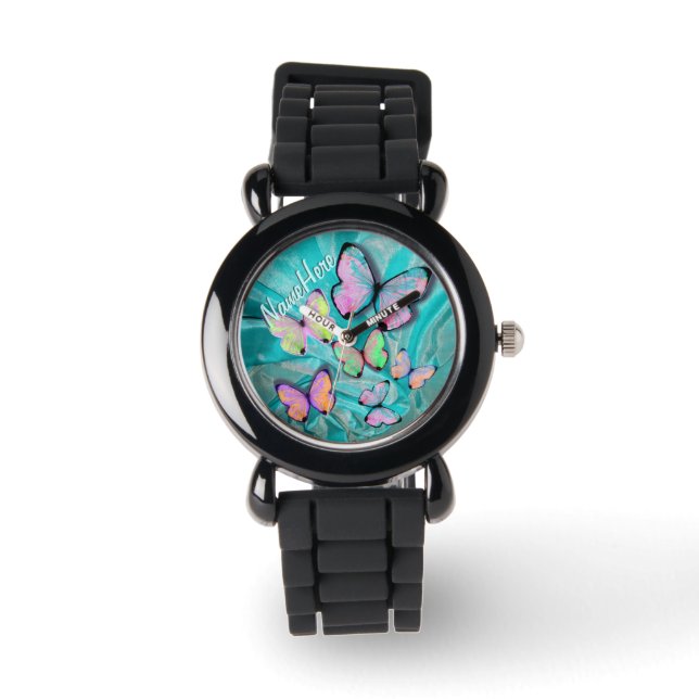 Schmetterlingswache! Name hinzufügen! Girly Gesche Armbanduhr (Vorderseite)