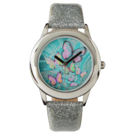 Schmetterlingswache! Name hinzufügen! Girly Gesche Armbanduhr