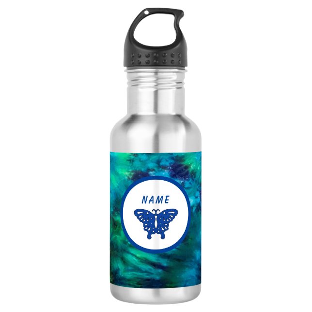 Schmetterlingswasser Flasche Grün und Blau Krawatt Edelstahlflasche (Vorderseite)