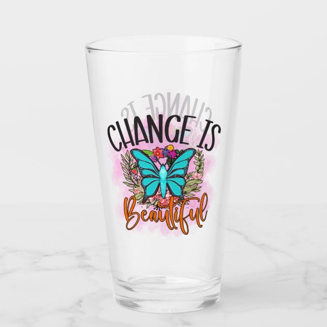 Schmetterlingswechsel ist ein schönes Zitat, das i Glas (Vorderseite)
