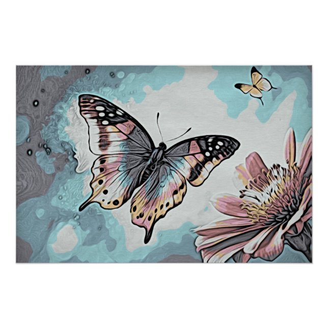 *~* Schmetterlingsweiße Blume Wasserfarbe AP52 Poster (Vorderseite)