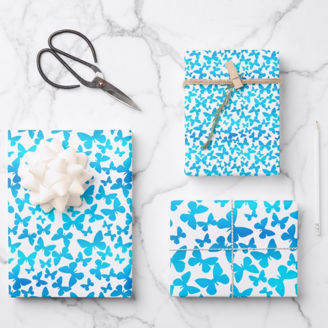 Schmetterlingswerfen (blau) geschenkpapier set (Vorderseite)