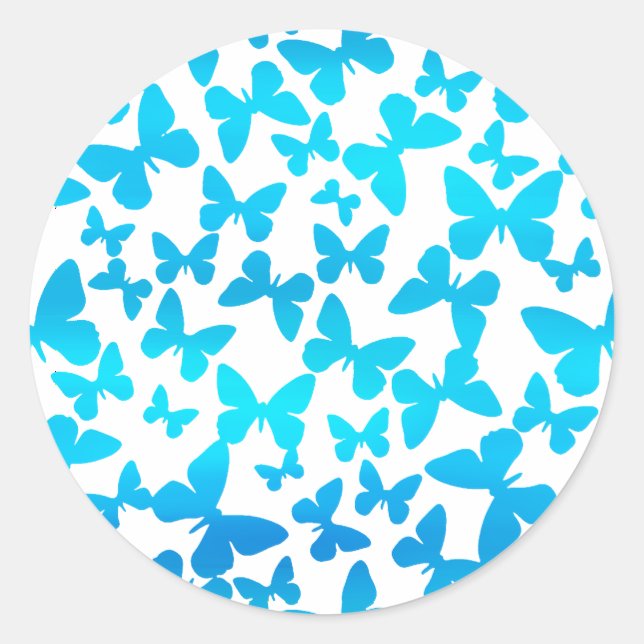 Schmetterlingswerfen (blau) runder aufkleber (Vorderseite)