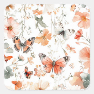 Schmetterlingswiese Aquarell Hübsche Brause Shower Quadratischer Aufkleber