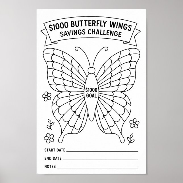 Schmetterlingswings-Einsparungen-Challenge Tracker Poster (Vorne)