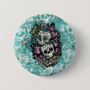 Schmetterlingszuckerschädelillustration im Blau Button