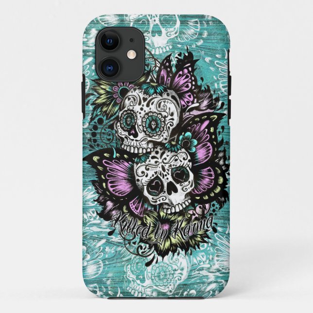 Schmetterlingszuckerschädelillustration im Blau Case-Mate iPhone Hülle (Rückseite)