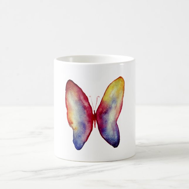 Schmetterlingwatercolor-Kunst-klassische weiße Kaffeetasse (Mittel)