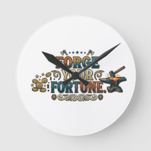 Schmiede Dein Glück – Kühne Motivations-Typografie Runde Wanduhr