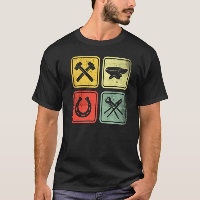 Schmiedehammer Schmiedezange Horseshoe Blacksmith T-Shirt (Vorderseite)