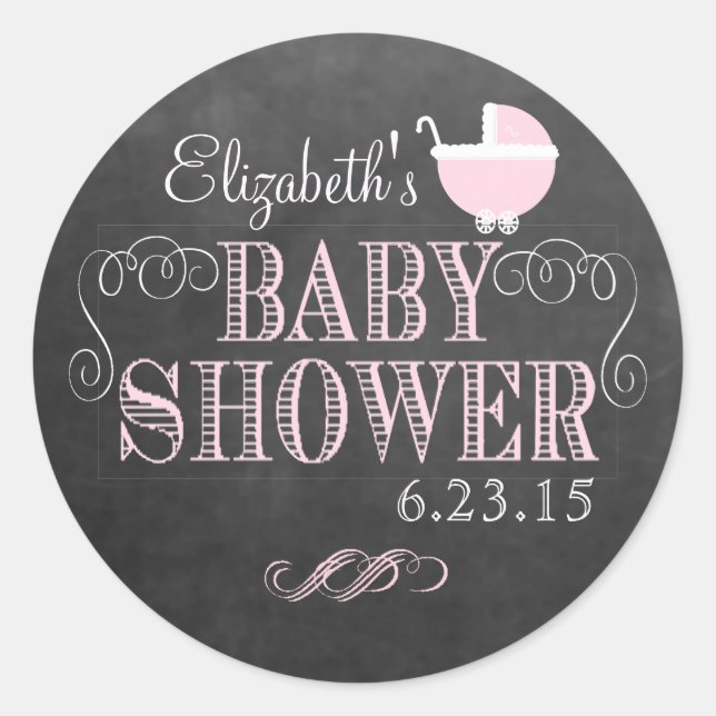 Schminkbrettmuster und Pink Baby Carriage Baby Dus Runder Aufkleber (Vorderseite)