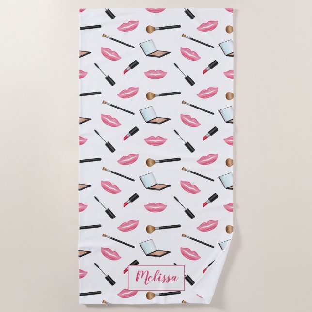Schminkmuster und rosa Lippen mit Individuelle Nam Strandtuch (Vorderseite)