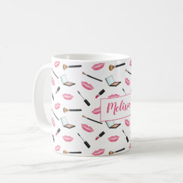 Schminkprodukte und rosa Lippen Personalisierte Be Kaffeetasse
