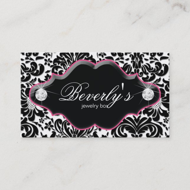 Schmuck Business Card Rosa Damask Diamonds Visitenkarte (Vorderseite)