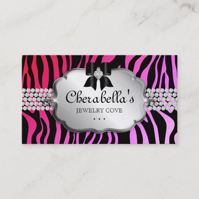 Schmuck Business Card Zebra Red Pink Bow Visitenkarte (Vorderseite)