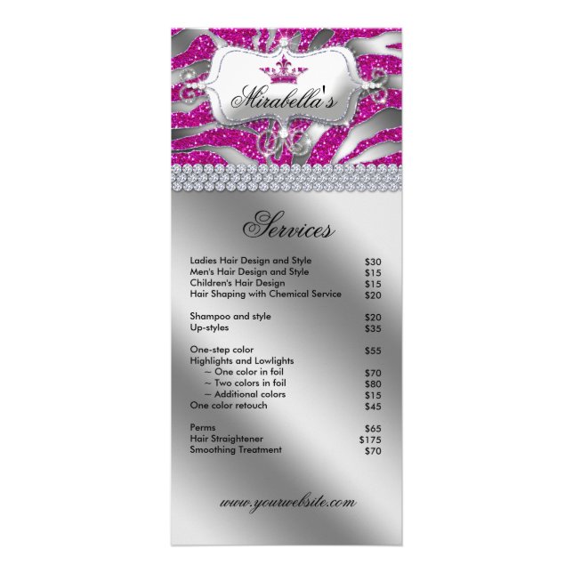 Schmuck Crown Rack Card Zebra Luxury Sparkle Pink Werbekarte (Vorne)