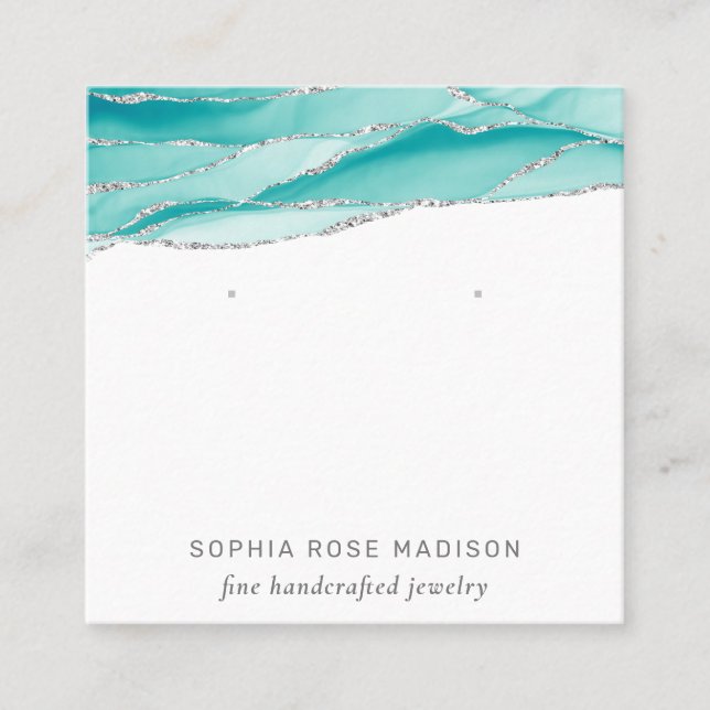 Schmuck Display Silver Glitzer Aquamarin Agate Quadratische Visitenkarte (Vorderseite)